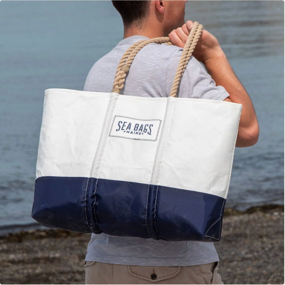 Giant Navy and White Tote